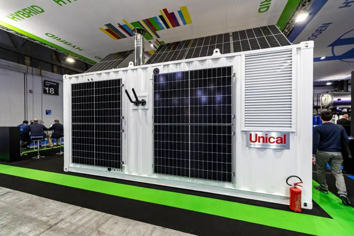 Unical container unit clad with photovoltaic panels at MCE 2024