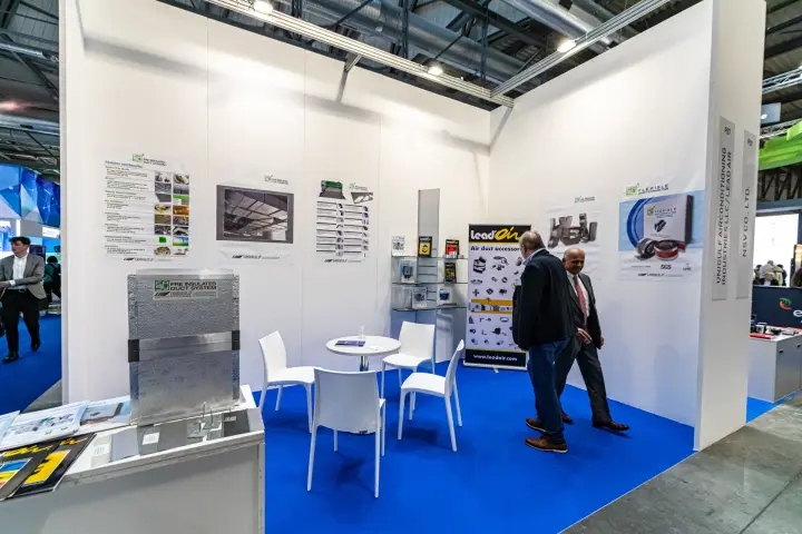 Unigulf and Lead'Air stand with pre-insulated duct sample and accessories roll-up at MCE 2024