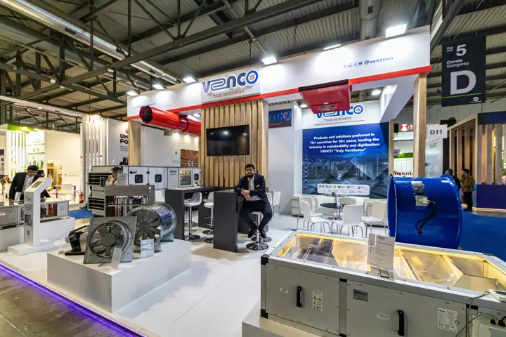 Venco stand with axial fans, a jet fan and a glass-topped unit at MCE 2024