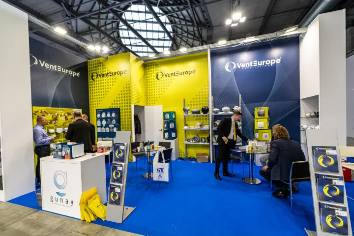 VentEurope stand with extract fans, roof cowls and plastic duct system at MCE 2024