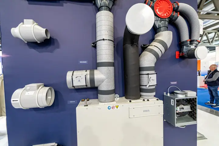 Ventilation display with inline duct fans, insulated ducts and plenum at MCE 2024