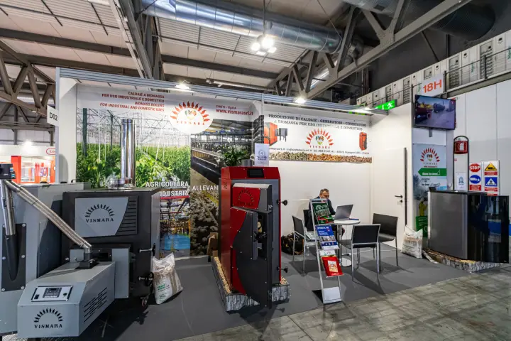 Vismara pellet and log boilers with agriculture and industry graphics