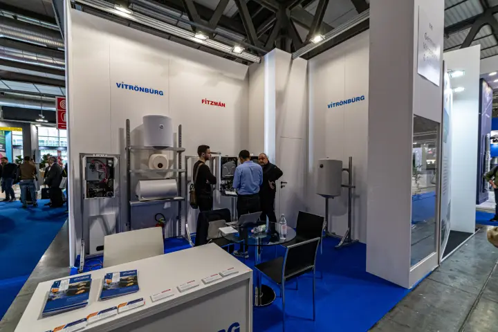Vitrönbürg and Fitzmän stand with water heaters and opened boilers at MCE 2024