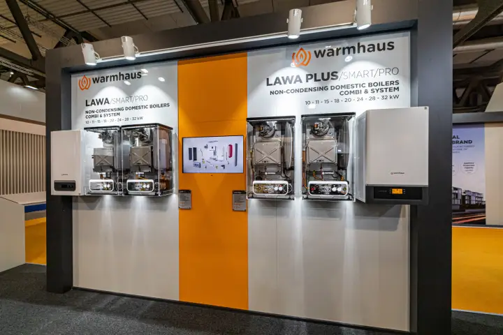 Warmhaus LAWA and LAWA PLUS non-condensing boilers in clear cases