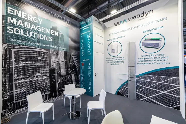 Webdyn energy management stand with M-Bus and solar gateways at MCE 2024