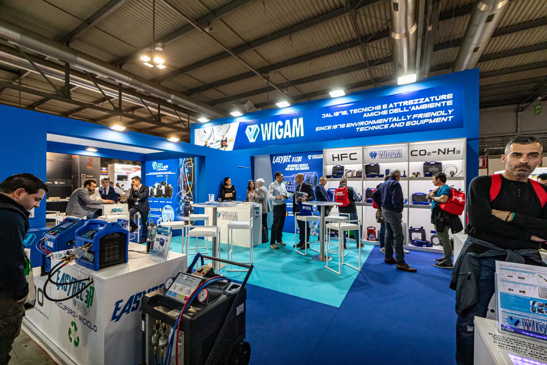 Wigam stand with EasyRec refrigerant recovery units and tool cases at MCE 2024