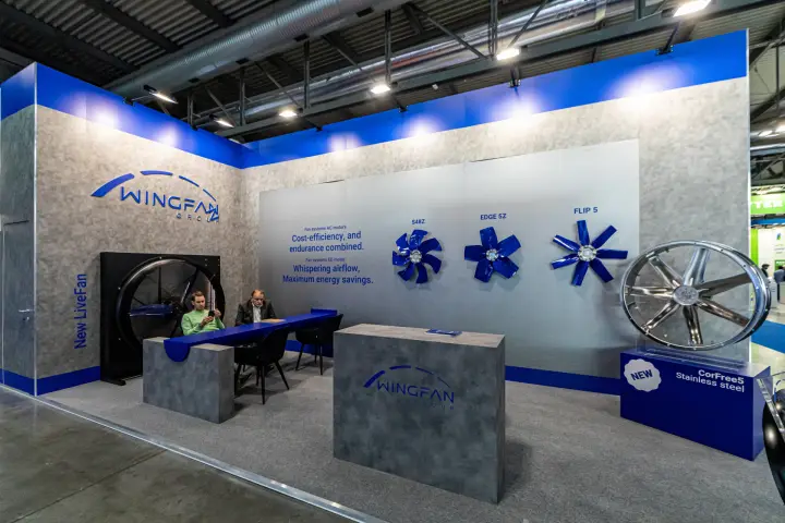 Wingfan Group stand with S48Z, EDGE 5Z and FLIP 5 fan impellers at MCE 2024