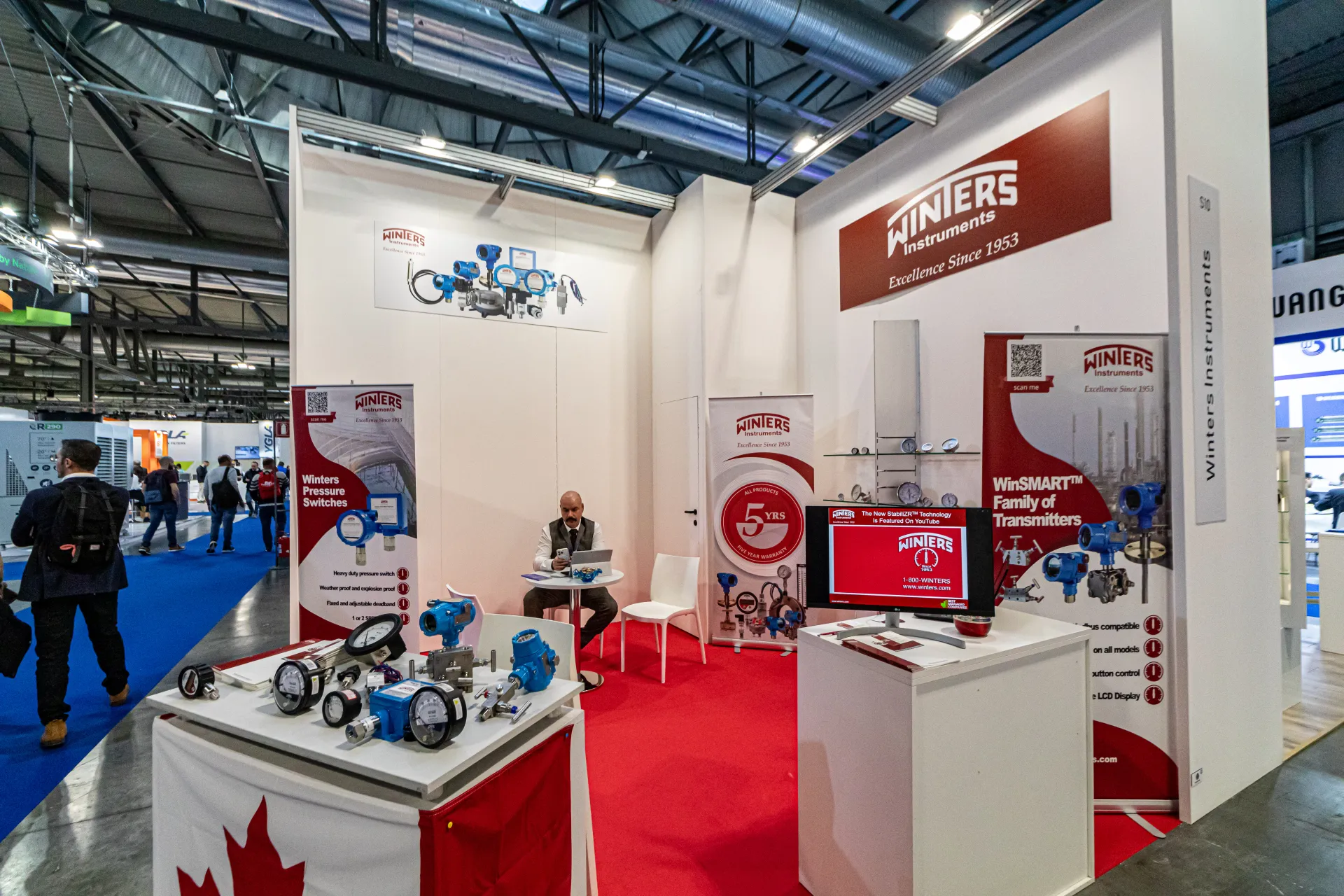 Winters Instruments stand with pressure gauges and WinSMART transmitters at MCE 2024