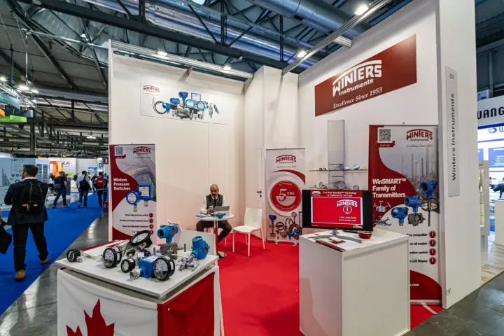 Winters Instruments stand with pressure gauges and WinSMART transmitters at MCE 2024