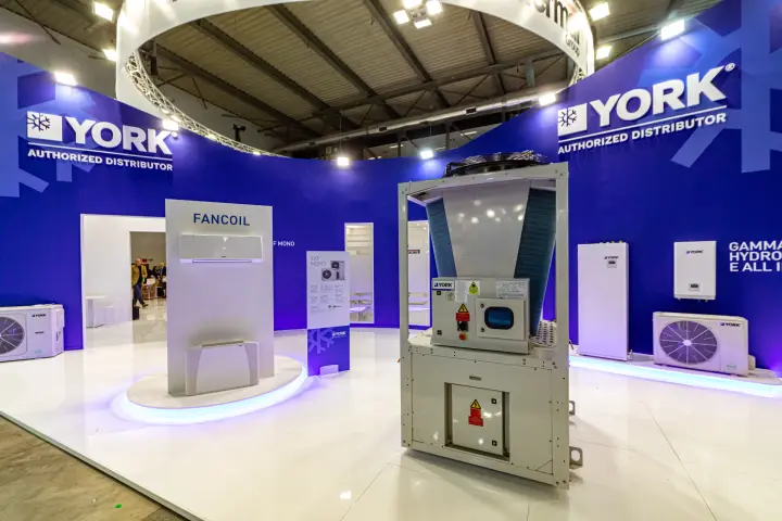 York air-cooled unit and fan coil plinth at a York distributor stand at MCE 2024