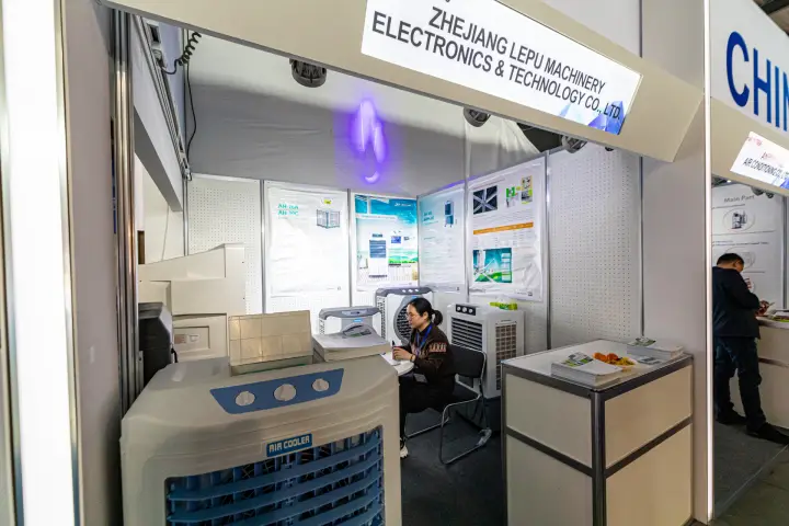 Zhejiang Lepu booth with evaporative air coolers in the China Pavilion