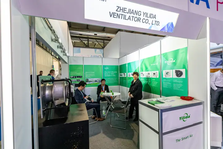 Zhejiang Yilida Ventilator stand with a centrifugal plug fan at MCE 2024