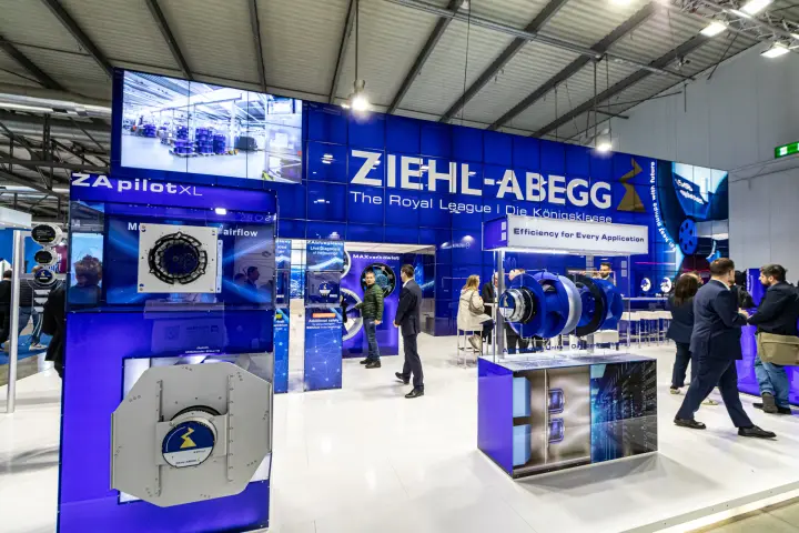 Ziehl-Abegg stand with ZApilotXL fan display and LED video wall at MCE 2024
