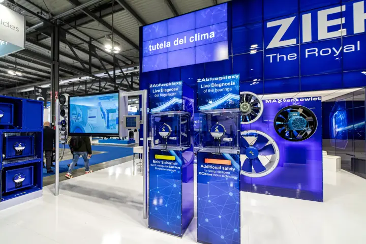 Ziehl-Abegg ZAbluegalaxy bearing diagnosis pedestals and MAXvent owlet fans at MCE 2024