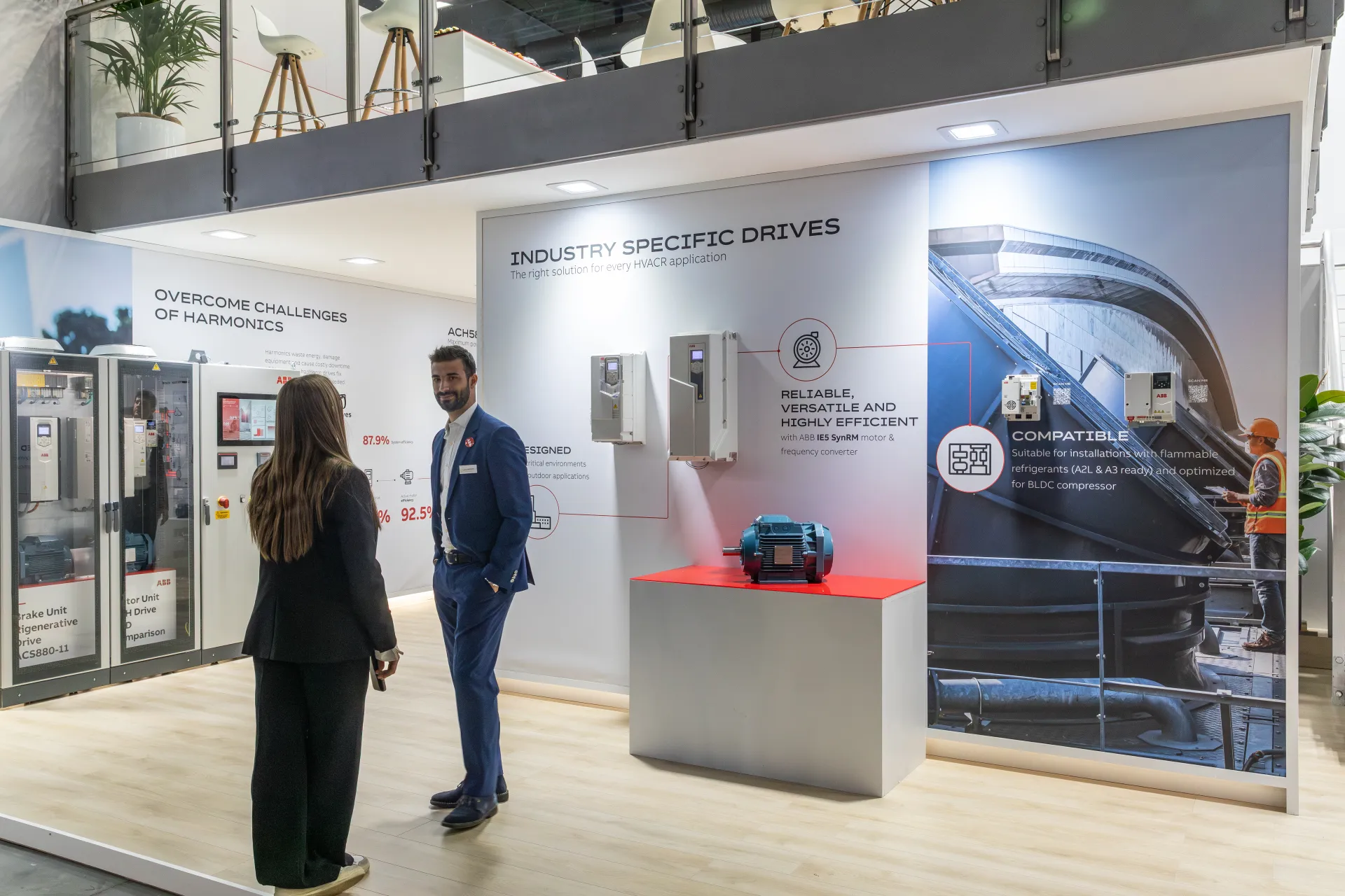 ABB drives wall with IE5 SynRM motor and HVACR frequency converters at MCE 2026