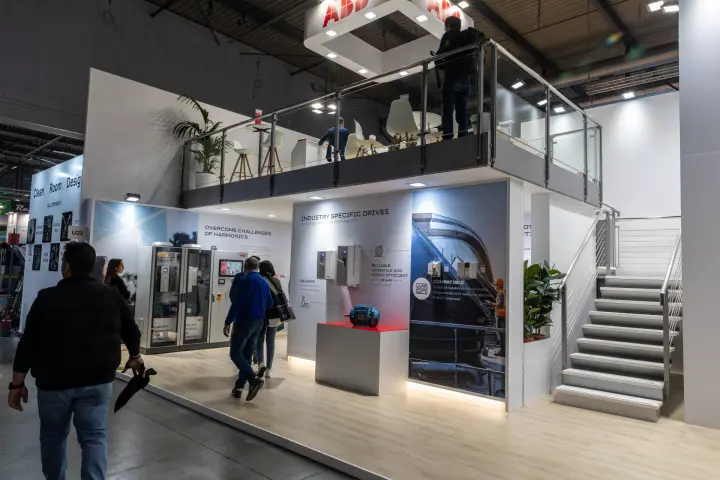 ABB Industry Specific Drives wall with motor and drive cabinets at MCE 2026