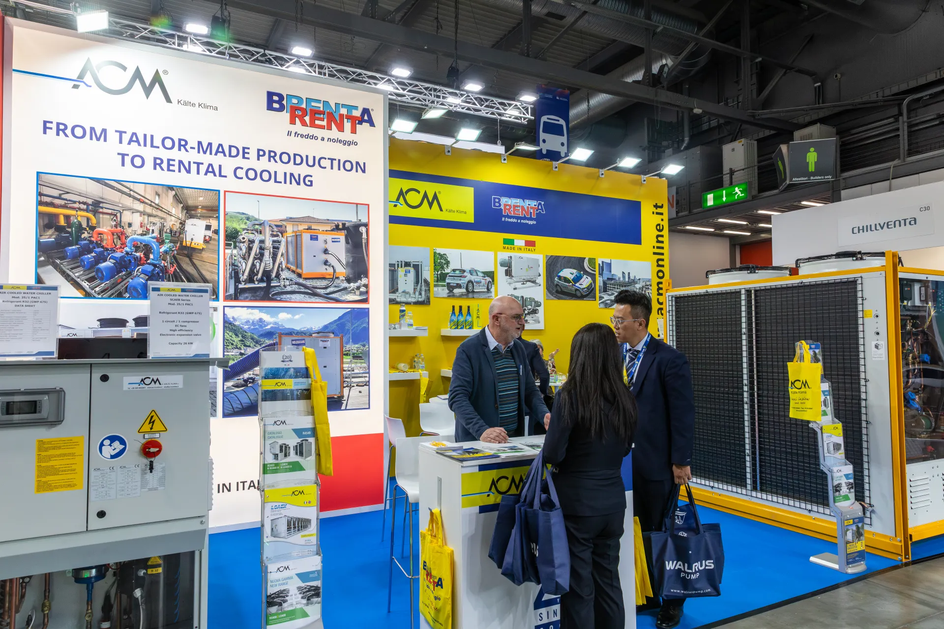 ACM and Brenta Rent stand presenting air-cooled chillers for sale and rent at MCE 2026