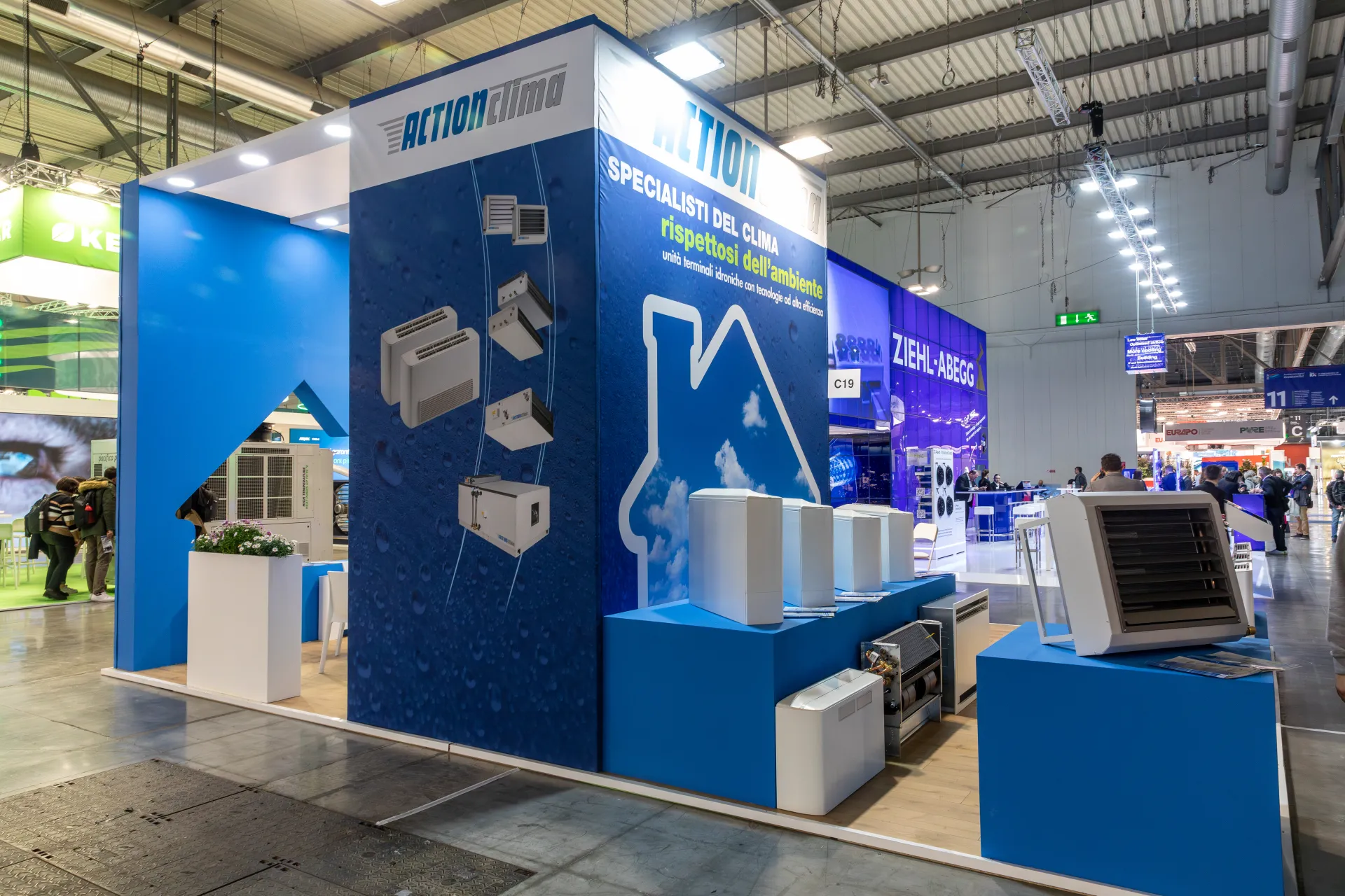 Action Clima stand with hydronic terminal units and an air heater at MCE 2026