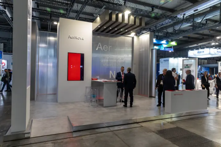 AerNova minimalist grey stand with ribbed translucent walls at MCE 2026