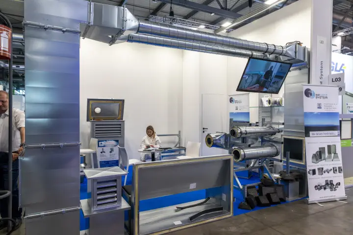 Airwent System stand with galvanized ducts, fittings and louvres