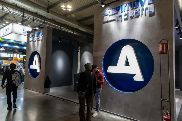 Aspirnova Industry stand entrance with large illuminated A logos at MCE 2026