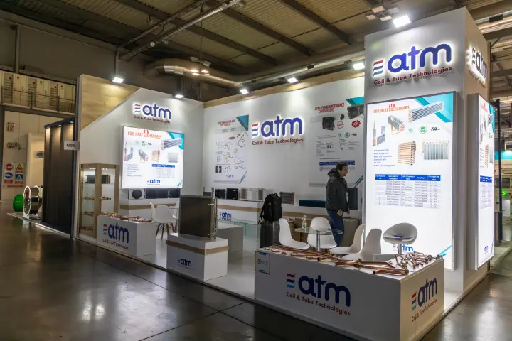 ATM Coil & Tube Technologies stand with coil heat exchangers and copper tubes at MCE 2026