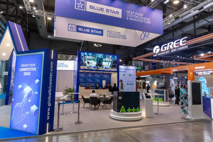 Blue Star stand front with A+++ heat pump plinth and suspended branding