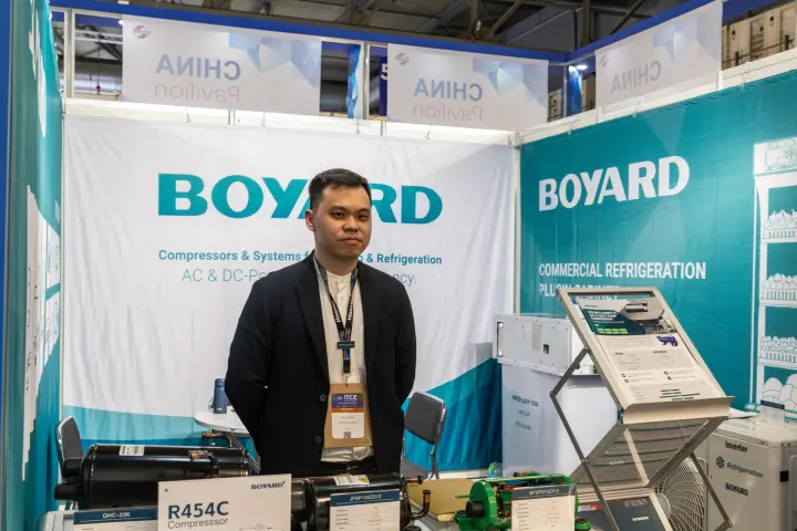 Boyard shell-scheme booth with R454C compressors and refrigeration units at MCE 2026