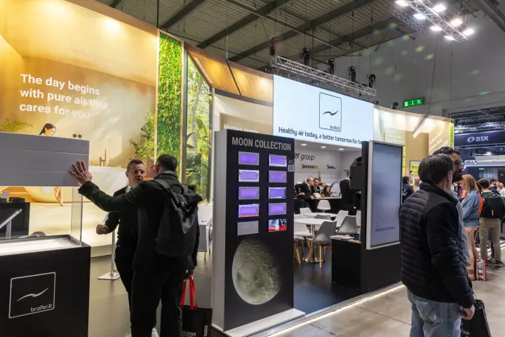 Brofer 'MOON COLLECTION' grilles on a backlit lunar display at MCE 2026