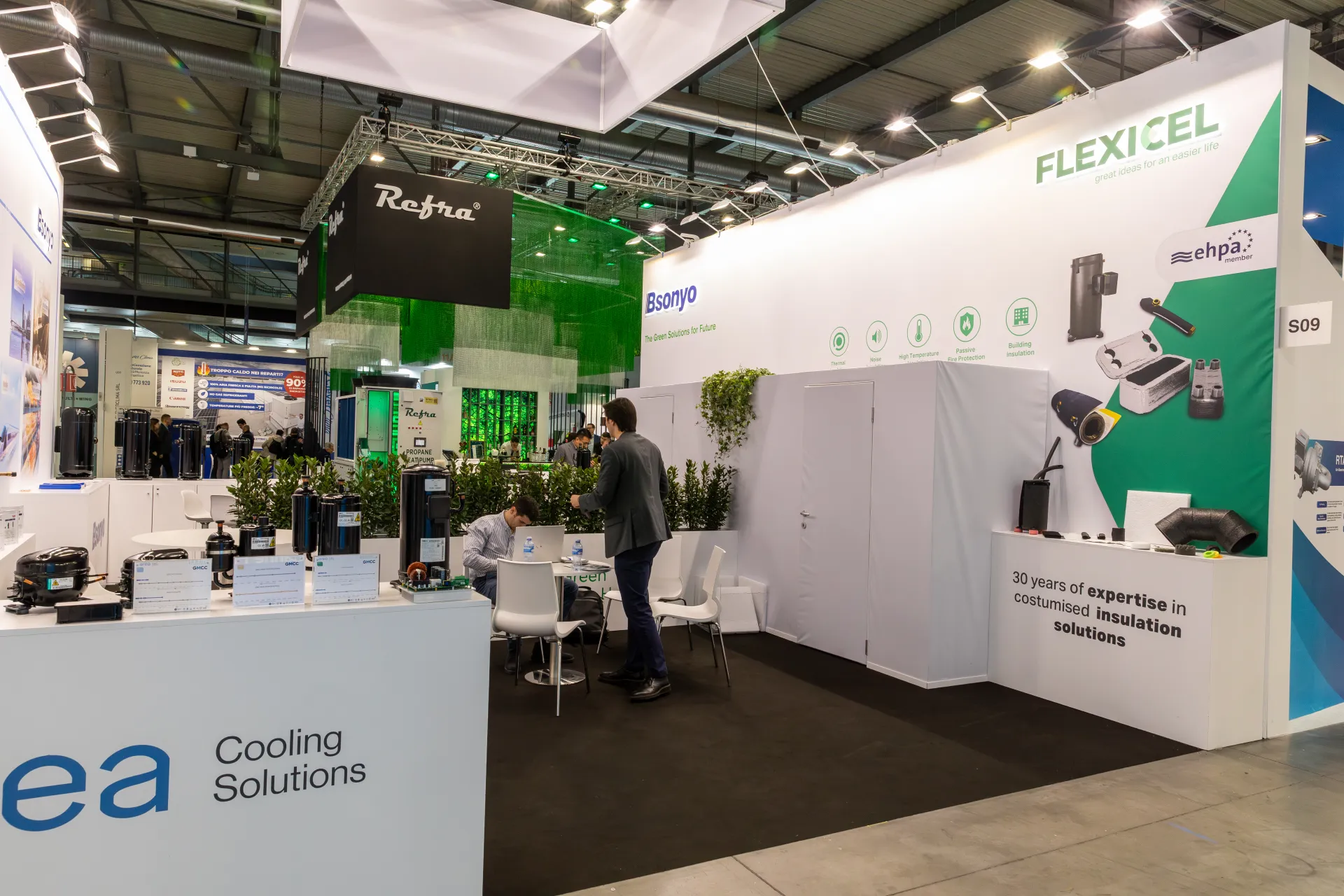 Bsonyo and Flexicel stand with compressors and insulation parts at MCE 2026