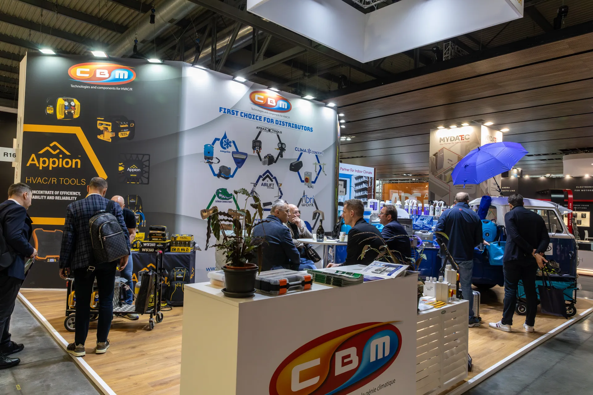 CBM stand with Appion HVAC/R tools and distributor brand wall at MCE 2026