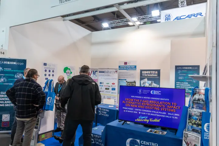 Centro Studi Galileo stand promoting an F-gas and refrigerants conference at MCE 2026