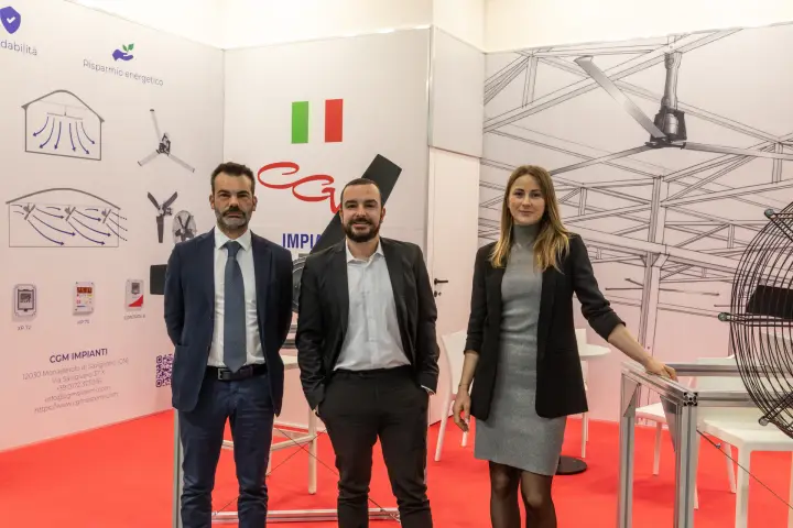 CGM Impianti team beside fan application graphics and controller images
