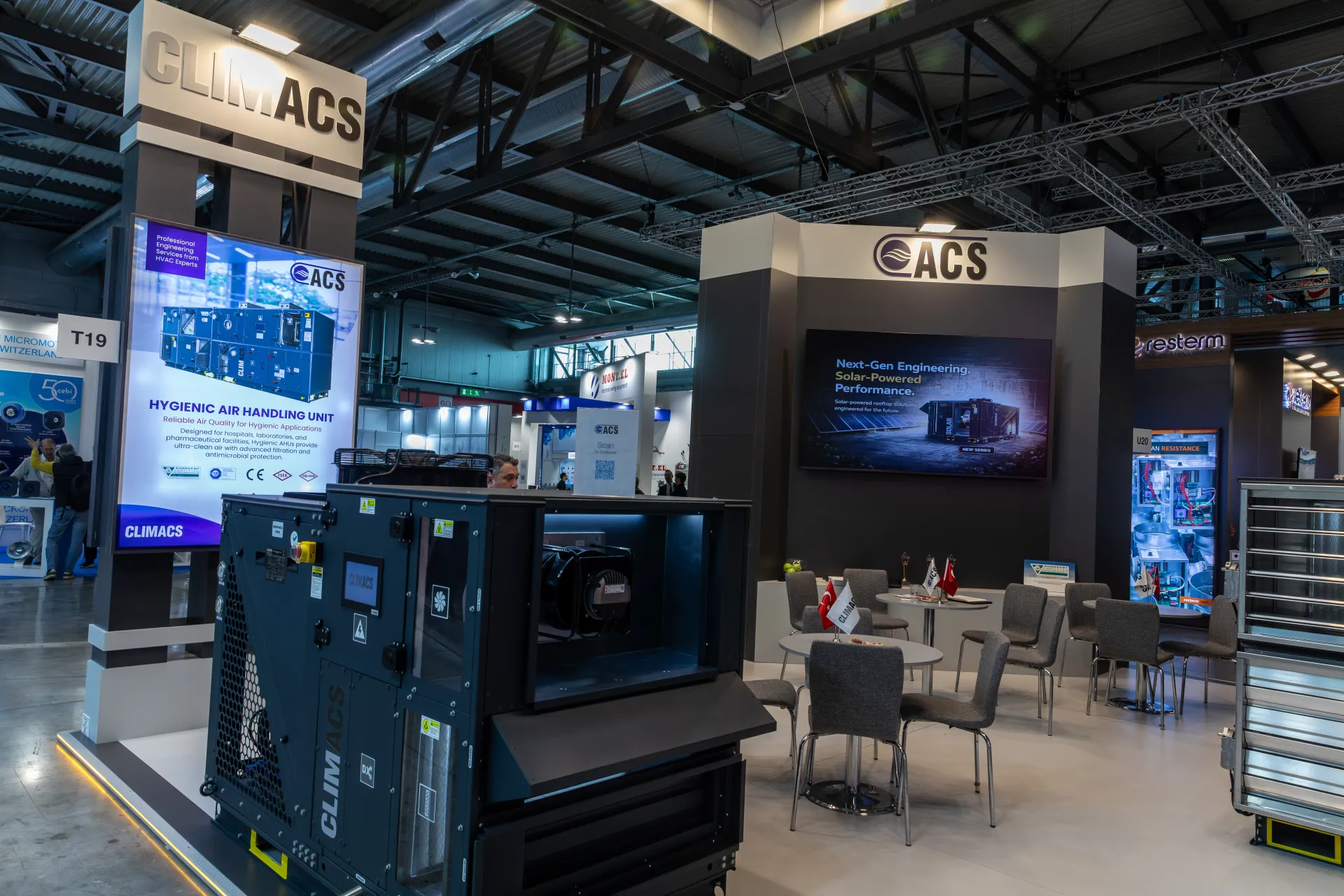 Climacs DX unit in front of Hygienic Air Handling Unit lightbox at MCE 2026