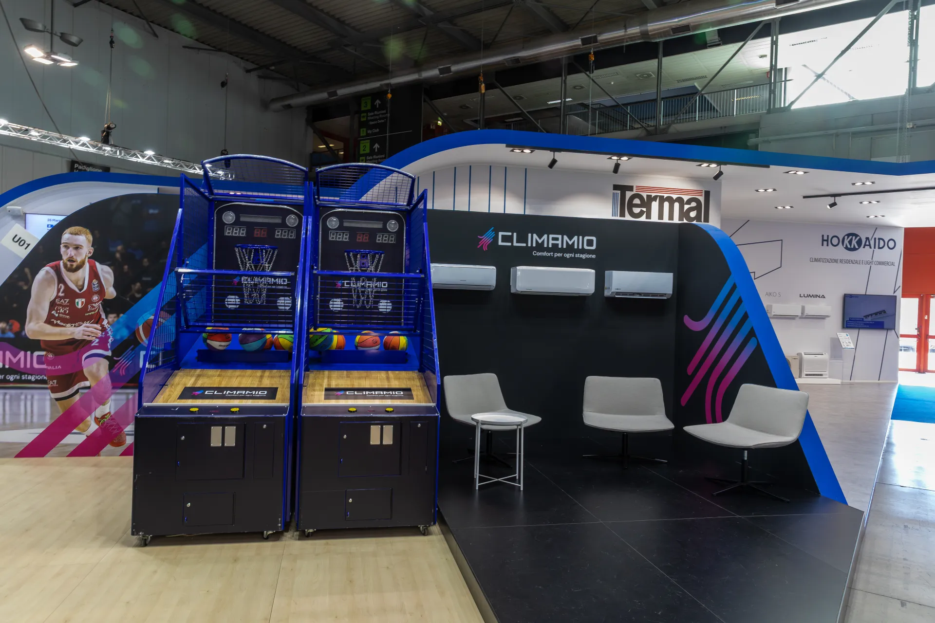 Climamio basketball arcade games and split units on Termal stand at MCE 2026