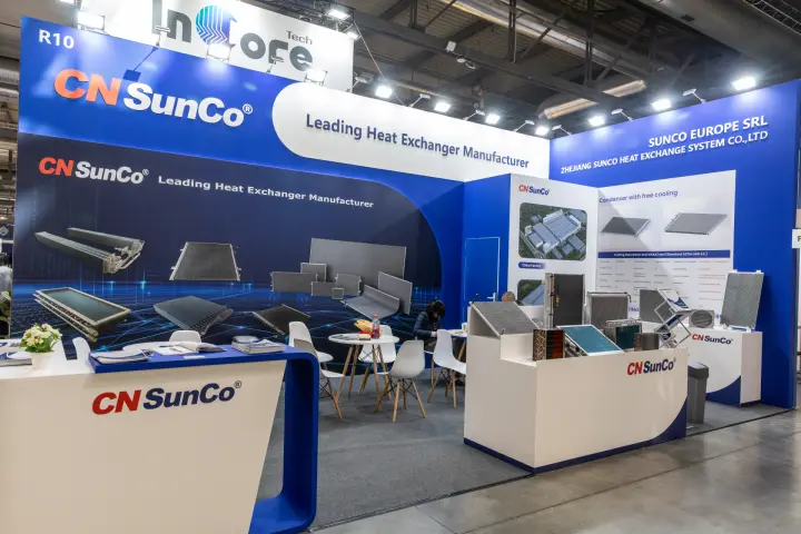 CN SunCo stand with condensers and heat exchanger coils on display