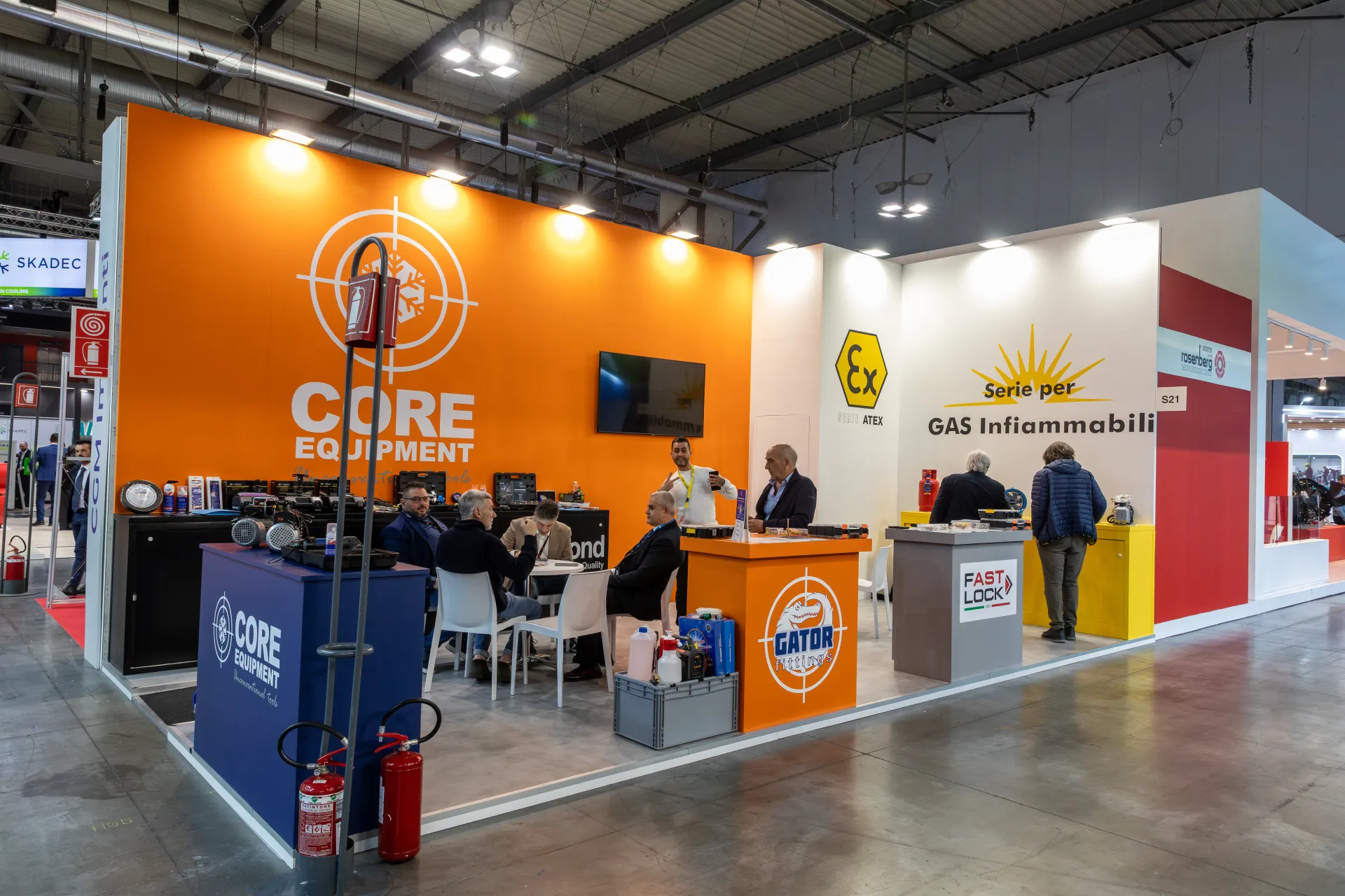 Core Equipment corner stand with orange wall and ATEX tool series for flammable gases at MCE 2026