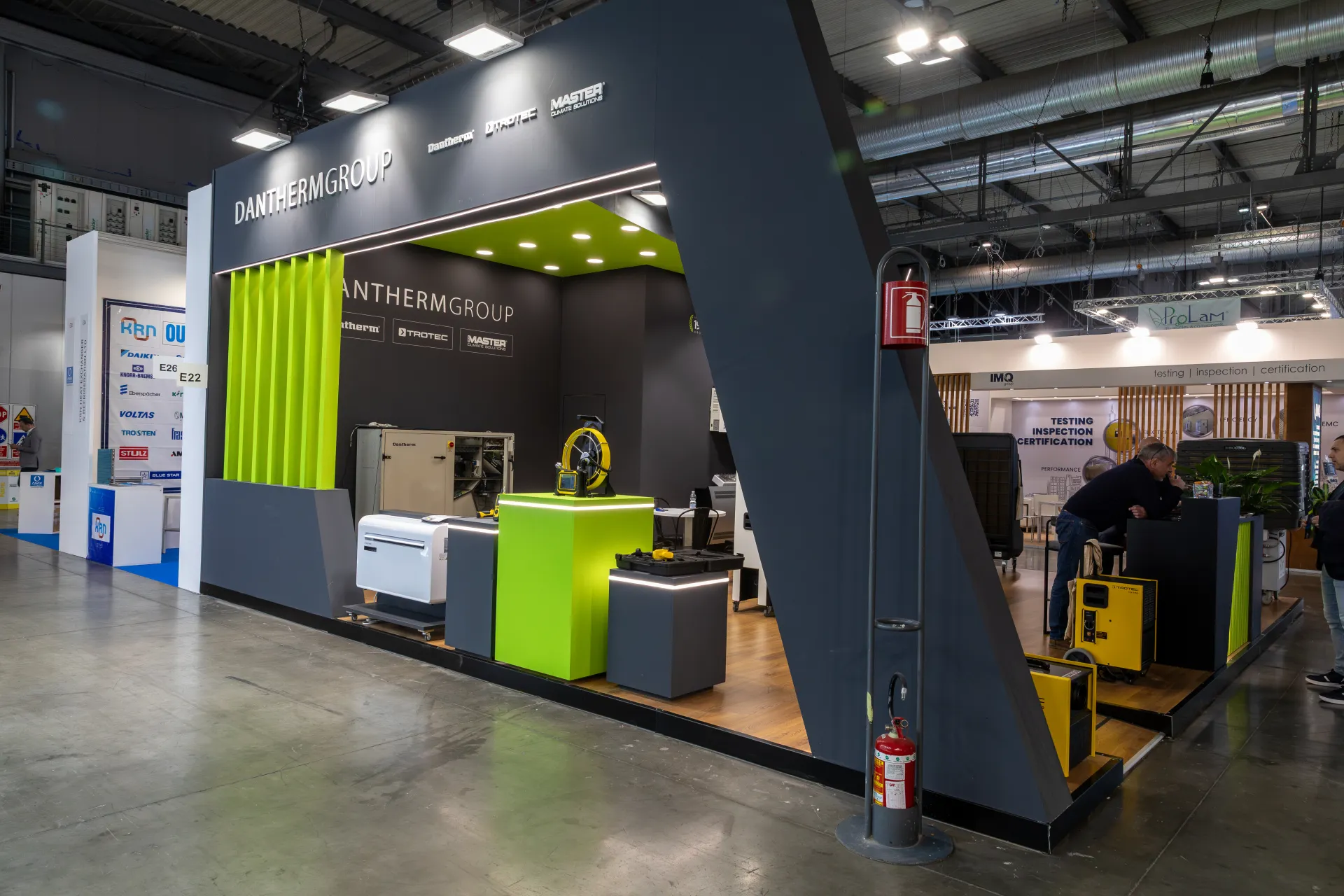 Dantherm Group stand with Trotec and Master brands and lime-green slats at MCE 2026