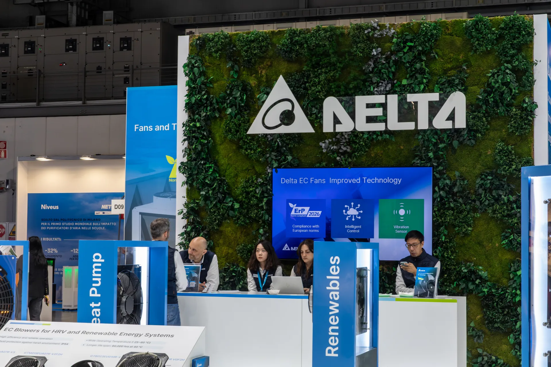 Delta green-wall stand presenting EC fans with ErP 2026 compliance at MCE 2026