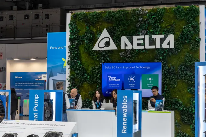 Delta green-wall stand presenting EC fans with ErP 2026 compliance at MCE 2026