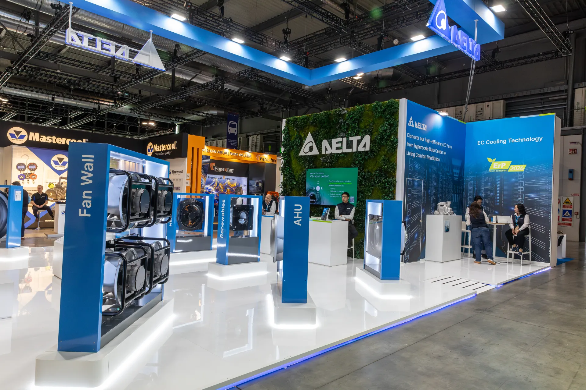 Delta stand with EC fan wall, AHU and renewables fan displays at MCE 2026
