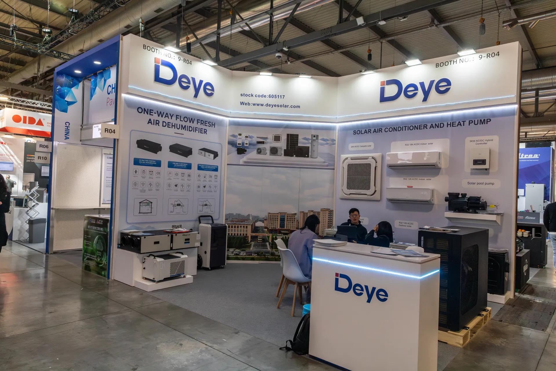 Deye stand with solar air conditioners, a heat pump and dehumidifiers at MCE 2026