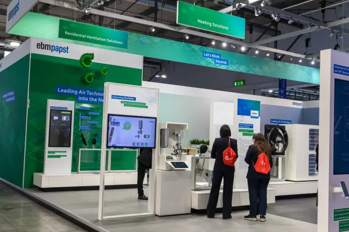 ebm-papst stand with Residential Ventilation and Heating Solutions zones at MCE 2026