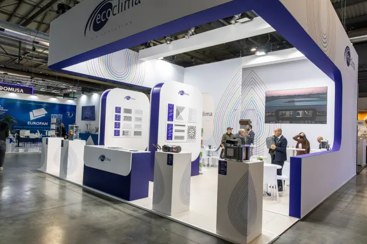 Ecoclima stand with grille and diffuser display walls at MCE 2026