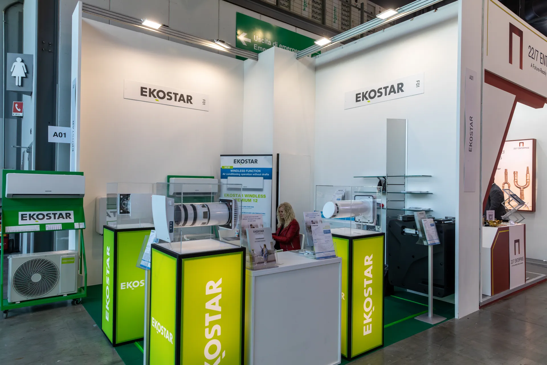 Ekostar stand with single-room ventilation units in glass display cases at MCE 2026