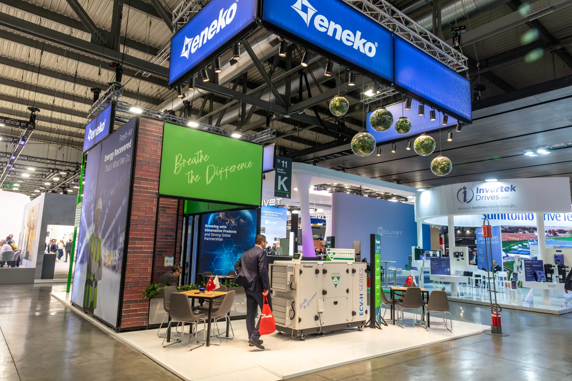 Eneko stand with ECV-H series air handling unit and brick wall at MCE 2026
