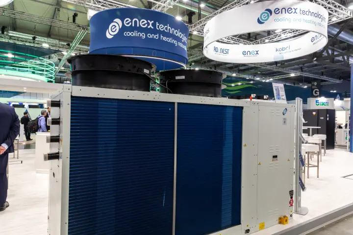 Enex Technologies air-cooled unit with EC fans and blue coils at MCE 2026