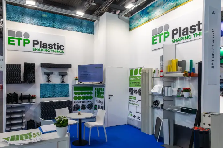 ETP Plastic stand showing thermoformed, moulded and extruded parts at MCE 2026
