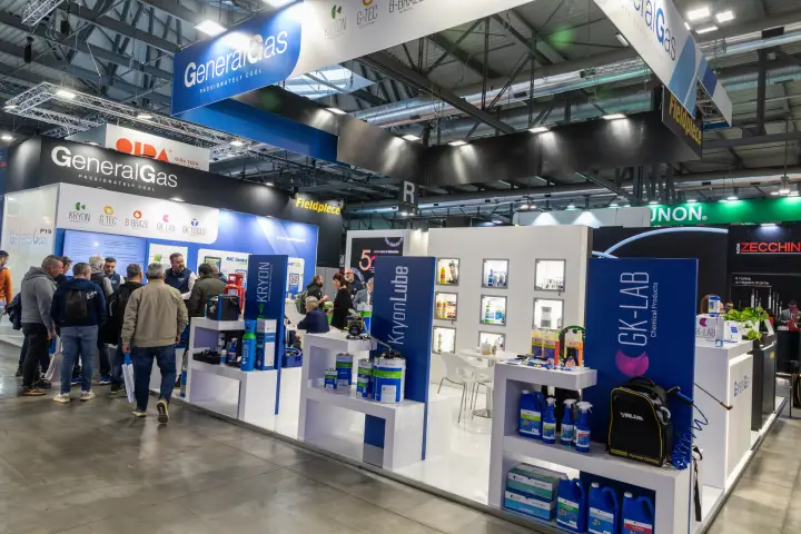 General Gas stand with KryonLube oils, GK-LAB chemicals and busy counter at MCE 2026