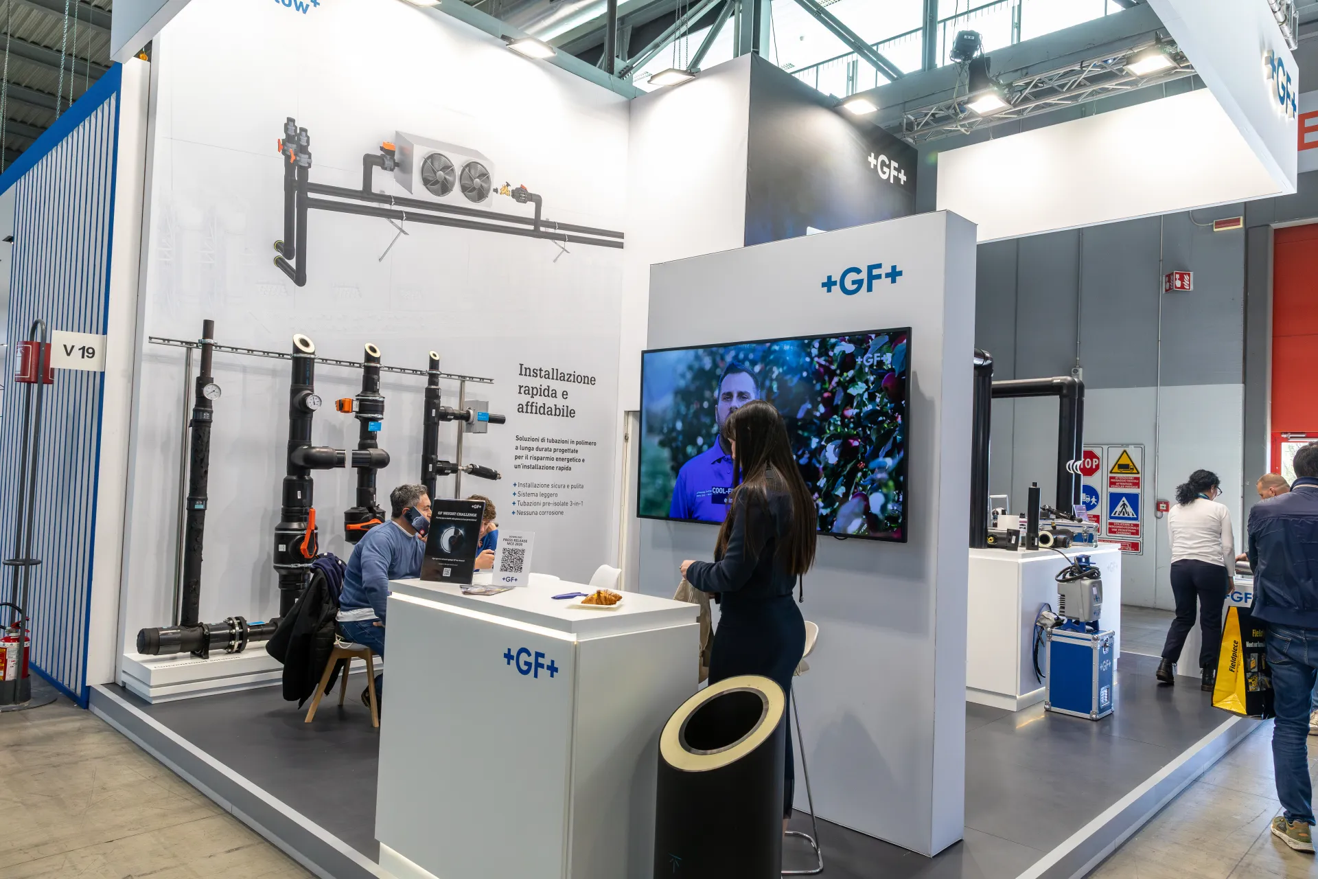 GF stand at V19 with pre-insulated polymer pipe assemblies at MCE 2026